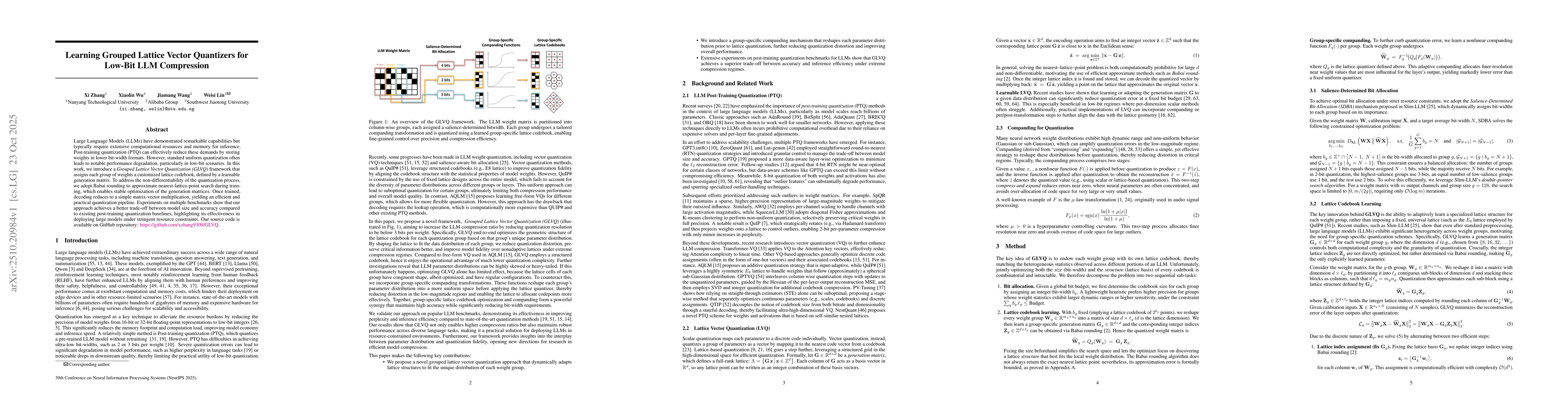 Thumbnail for Learning Grouped Lattice Vector Quantizers for Low-Bit LLM Compression