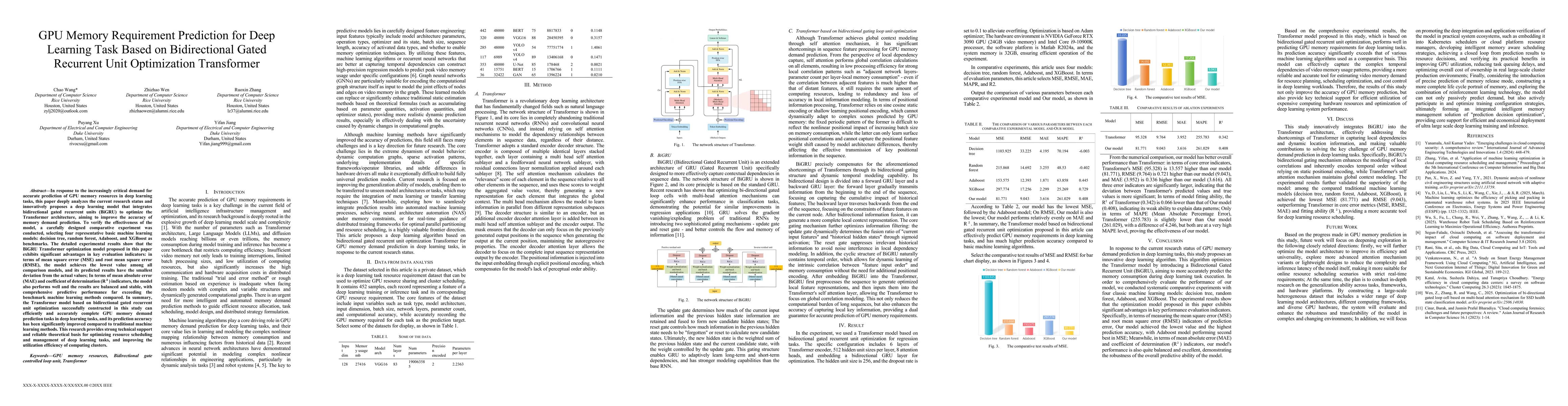 Thumbnail for GPU Memory Requirement Prediction for Deep Learning Task Based on
  Bidirectional Gated Recurrent Unit Optimization Transformer