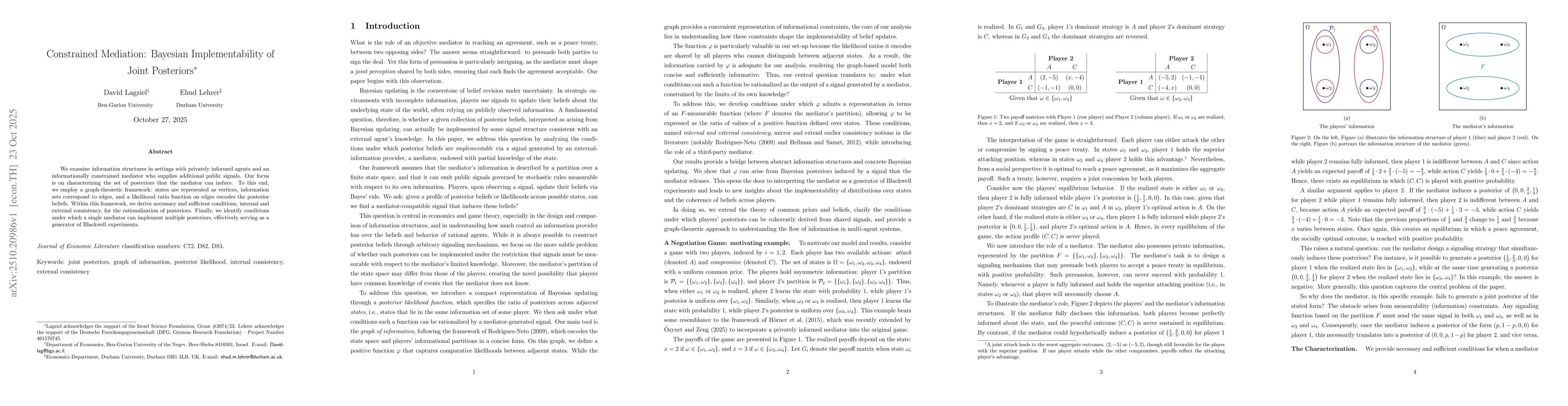 Thumbnail for Constrained Mediation: Bayesian Implementability of Joint Posteriors