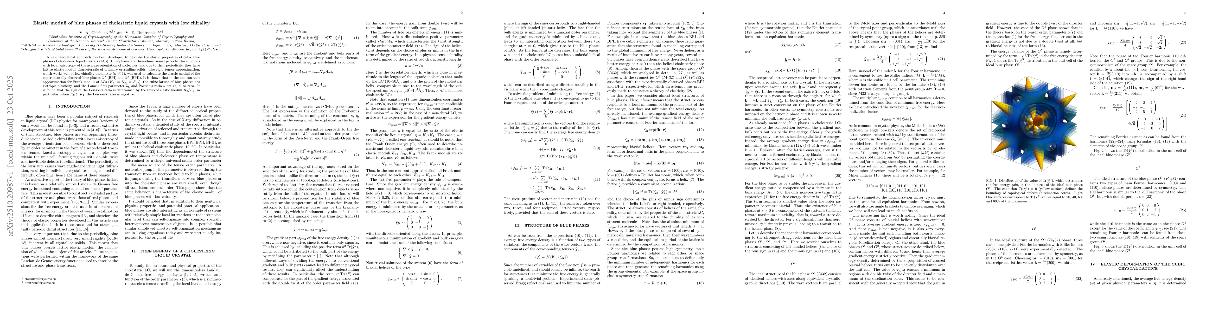 Thumbnail for Elastic moduli of blue phases of cholesteric liquid crystals with low
  chirality