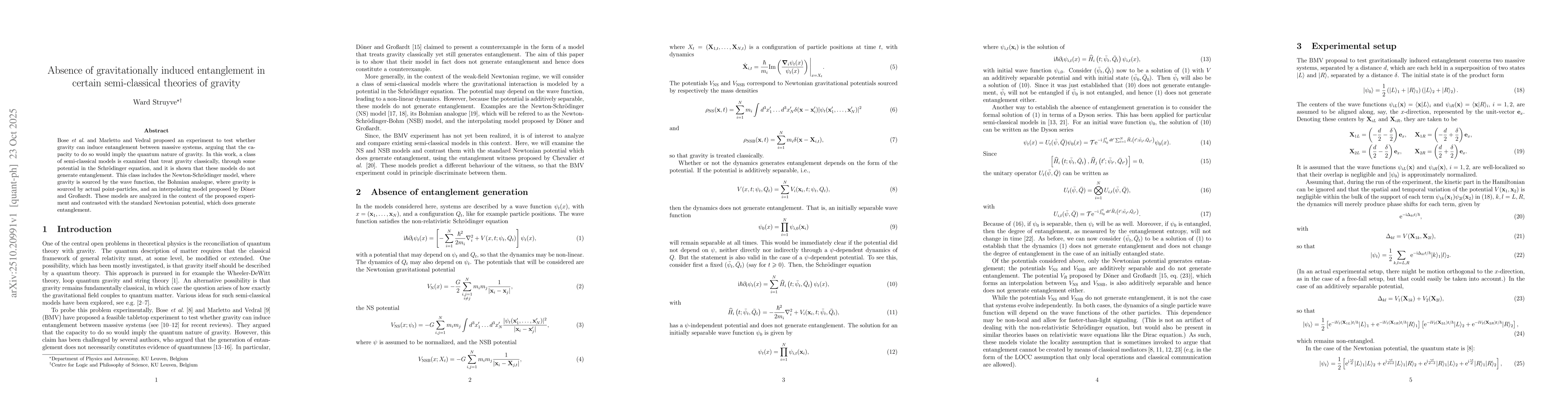 Thumbnail for Absence of gravitationally induced entanglement in certain
  semi-classical theories of gravity
