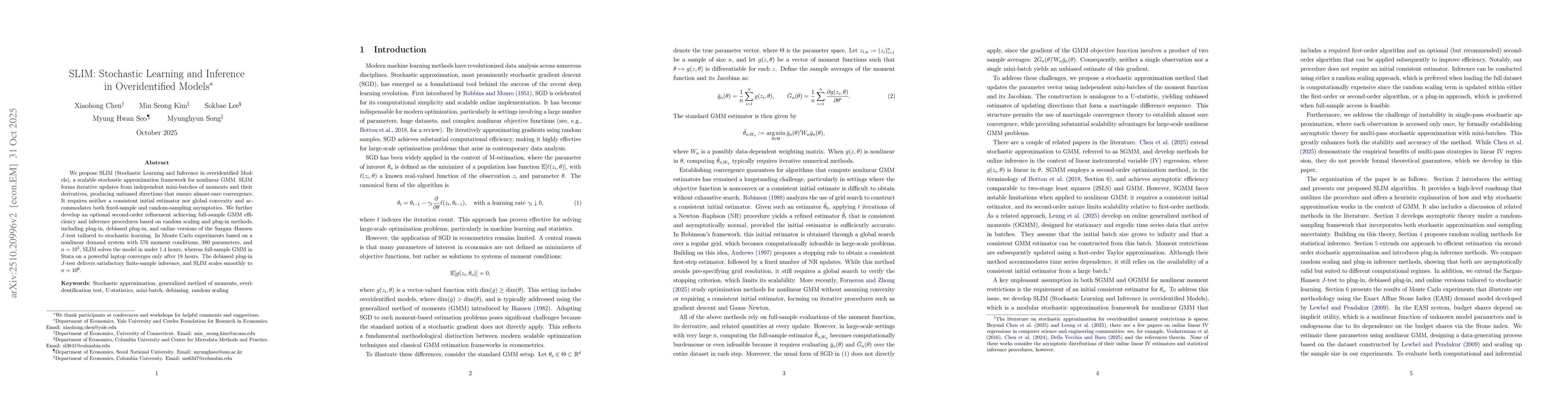 Thumbnail for SLIM: Stochastic Learning and Inference in Overidentified Models