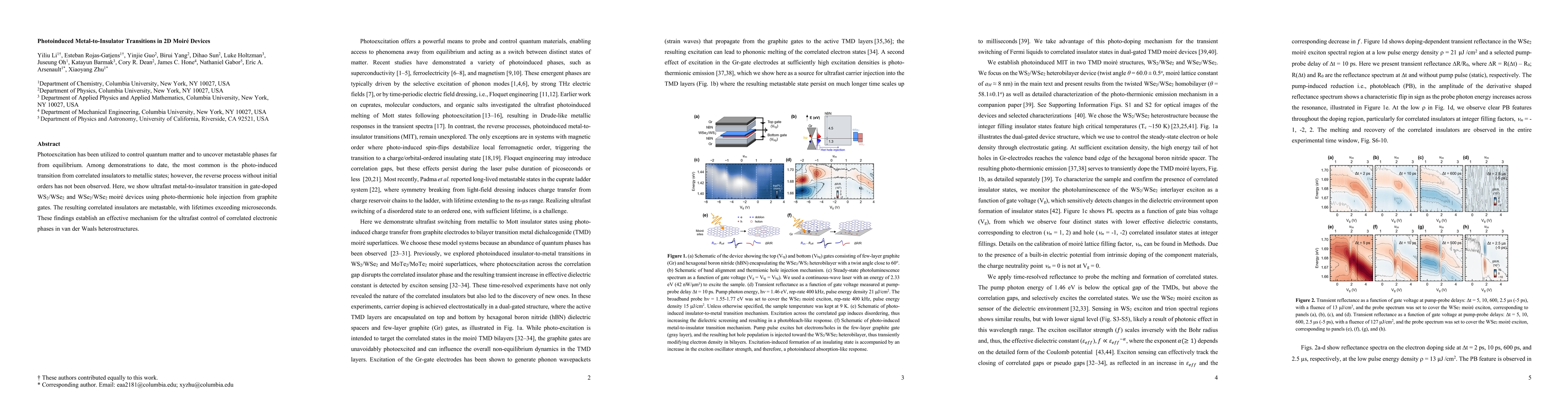 Thumbnail for Photoinduced Metal-to-Insulator Transitions in 2D Moiré Devices