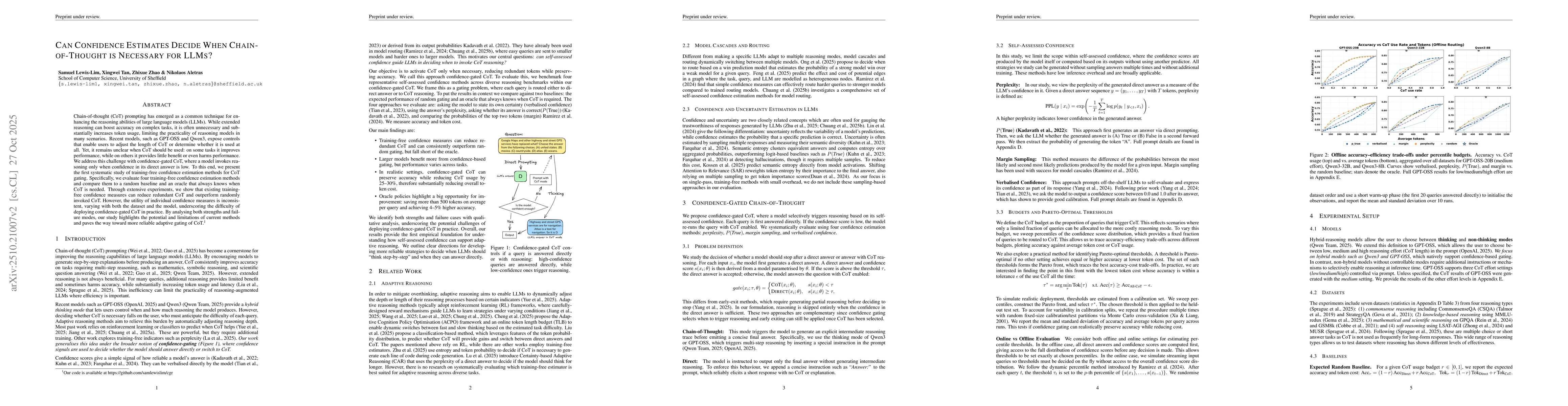 Thumbnail for Can Confidence Estimates Decide When Chain-of-Thought Is Necessary for
  LLMs?