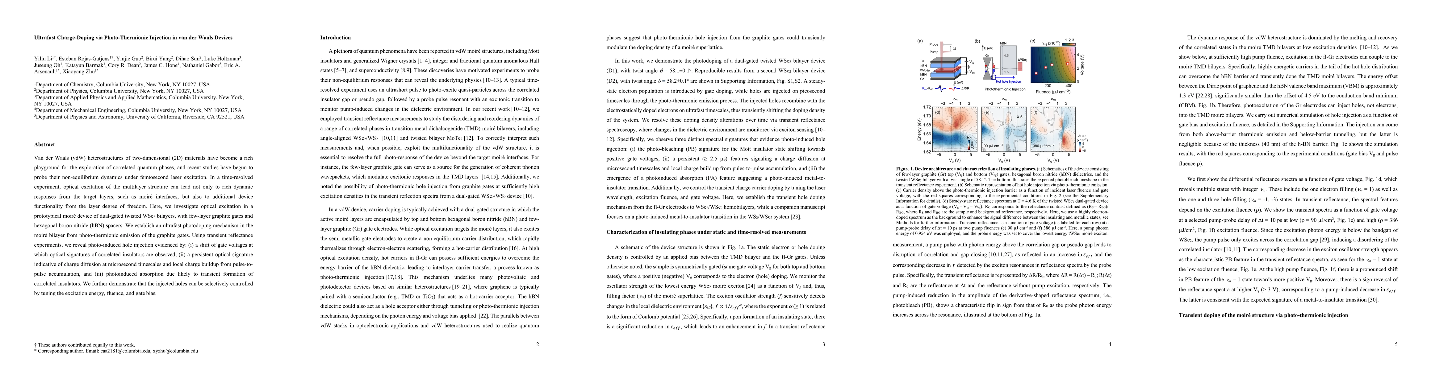 Thumbnail for Ultrafast Charge-Doping via Photo-Thermionic Injection in van der Waals
  Devices