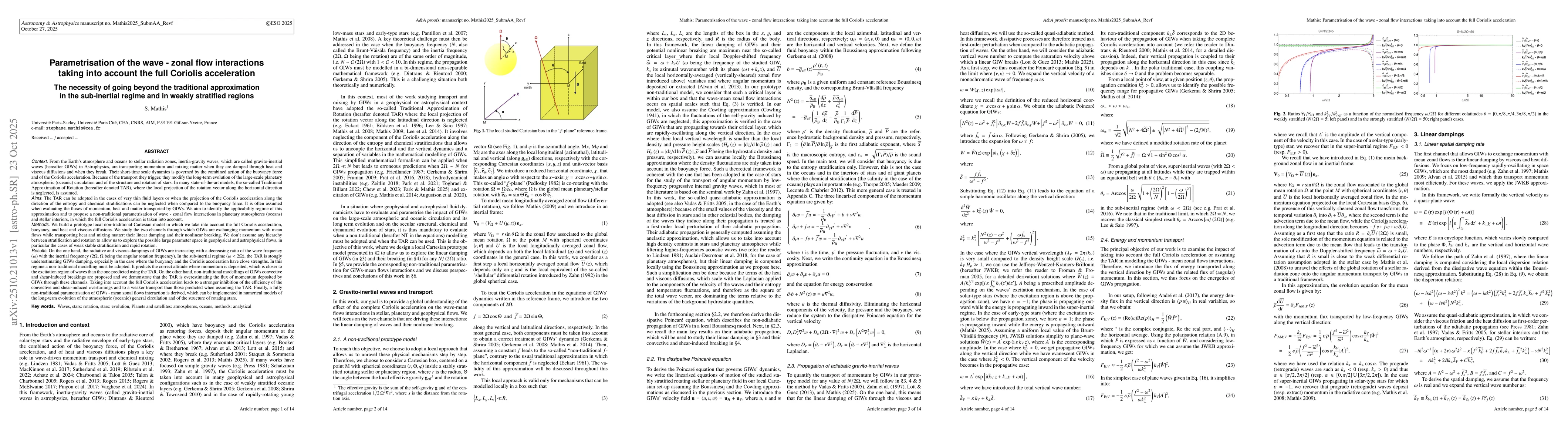 Thumbnail for Parametrisation of the wave-zonal flow interactions taking into account
  the full Coriolis acceleration. The necessity of going beyond the traditional
  approximation in the sub-inertial regime and in weakly stratified regions