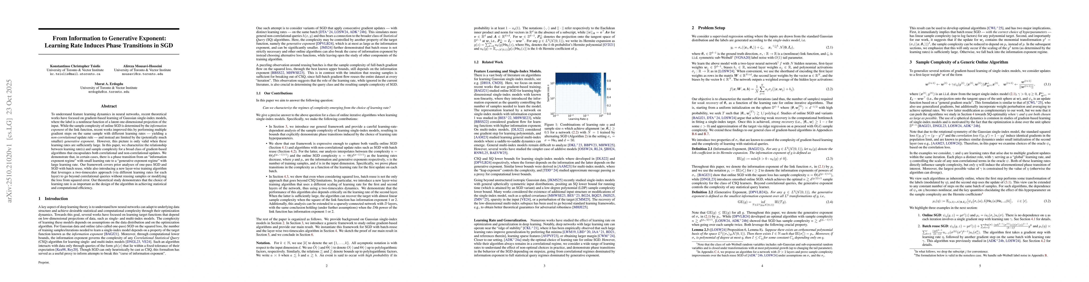 Thumbnail for From Information to Generative Exponent: Learning Rate Induces Phase
  Transitions in SGD