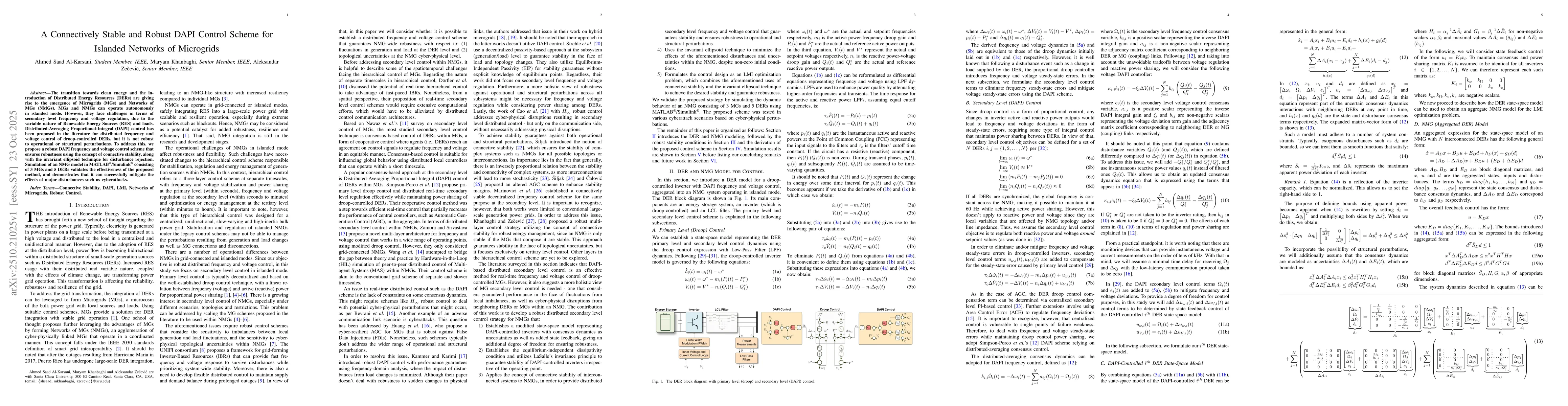 Thumbnail for A Connectively Stable and Robust DAPI Control Scheme for Islanded
  Networks of Microgrids