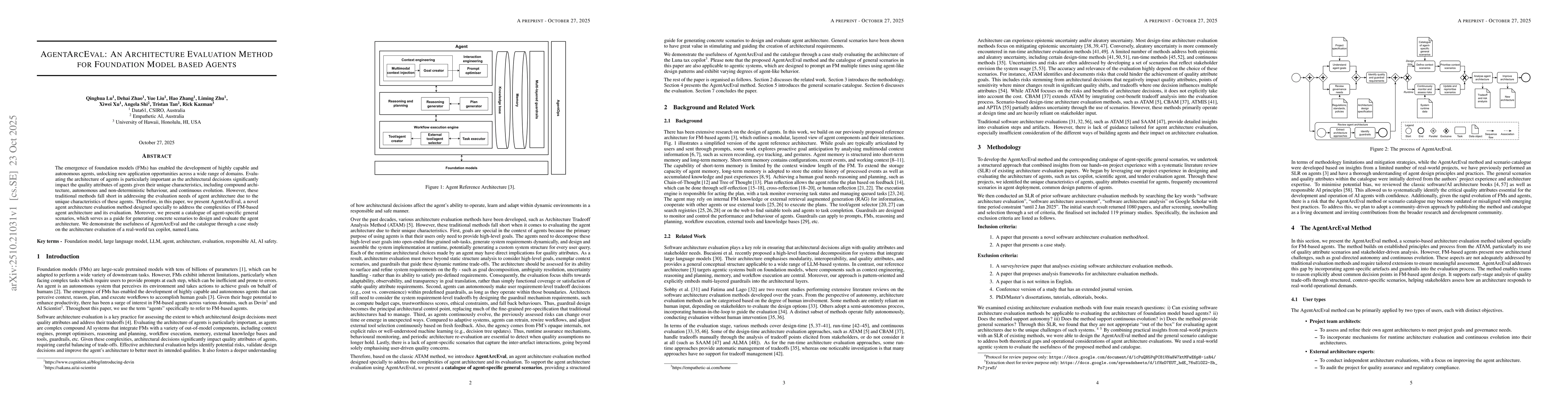 Thumbnail for AgentArcEval: An Architecture Evaluation Method for Foundation Model
  based Agents
