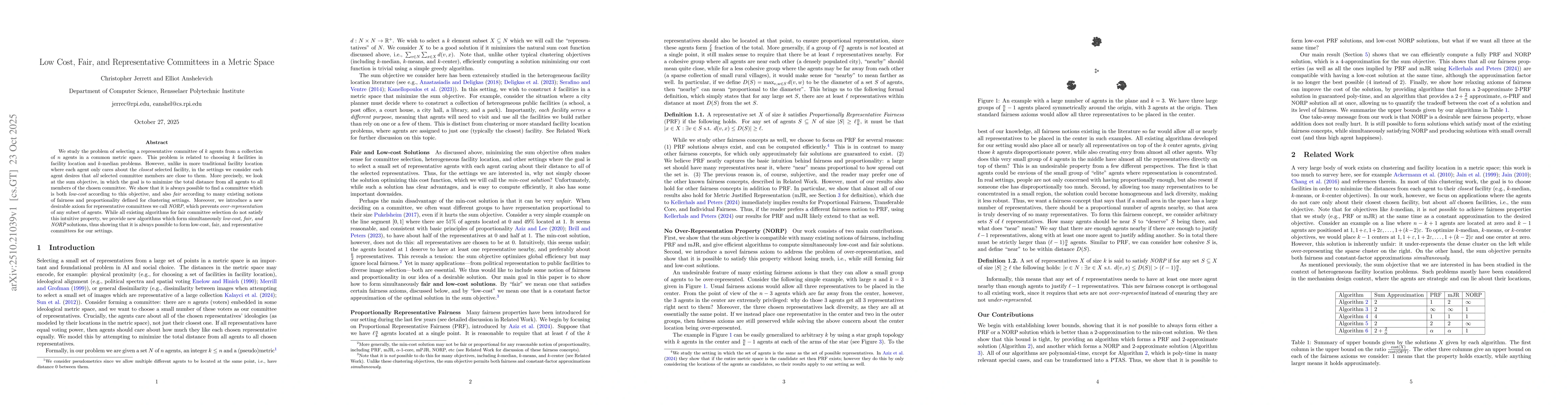 Thumbnail for Low Cost, Fair, and Representative Committees in a Metric Space