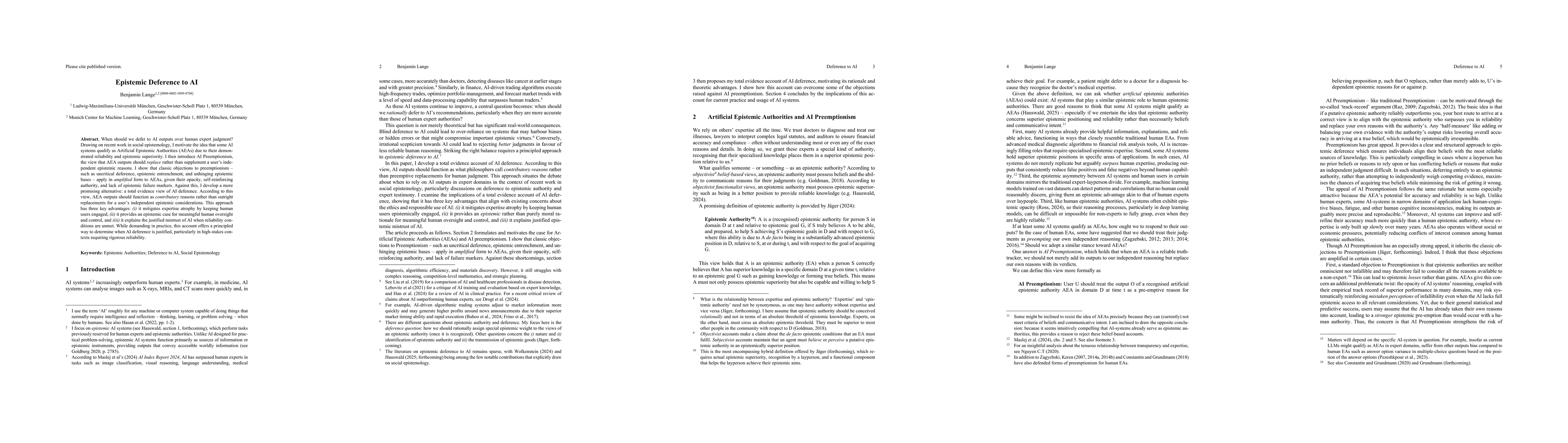 Thumbnail for Epistemic Deference to AI