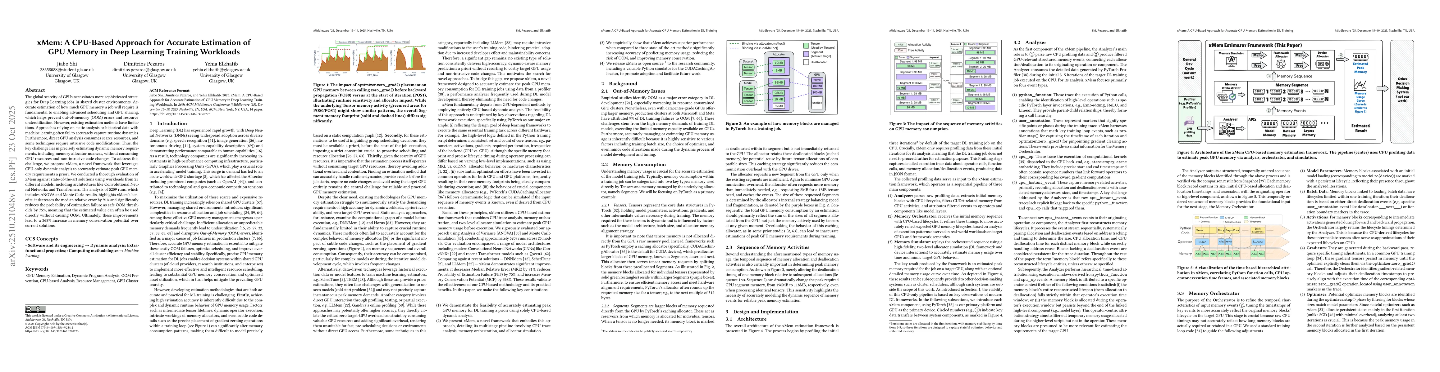 Thumbnail for xMem: A CPU-Based Approach for Accurate Estimation of GPU Memory in Deep
  Learning Training Workloads