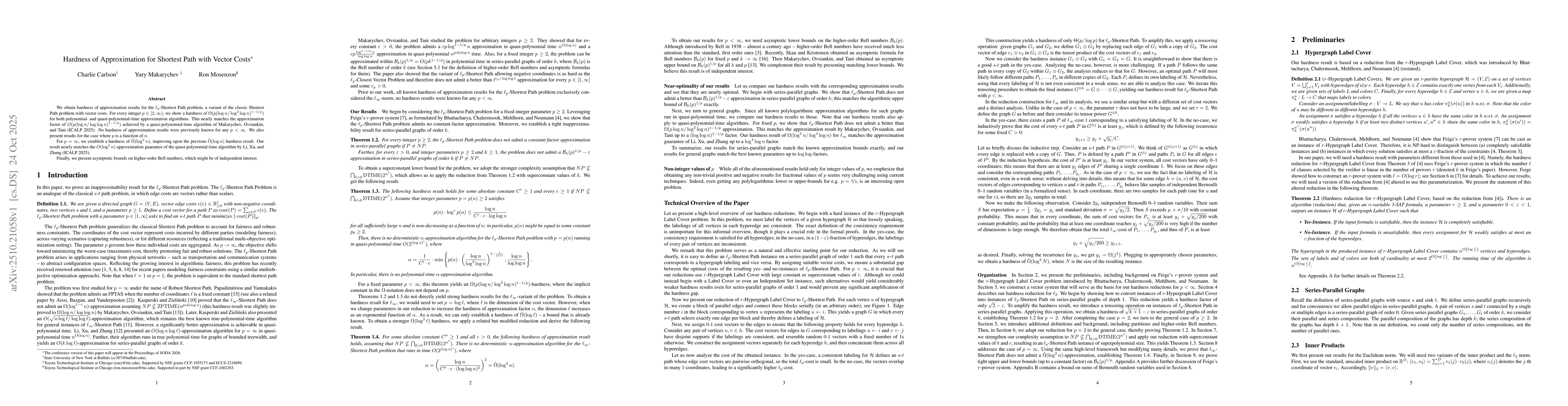 Thumbnail for Hardness of Approximation for Shortest Path with Vector Costs