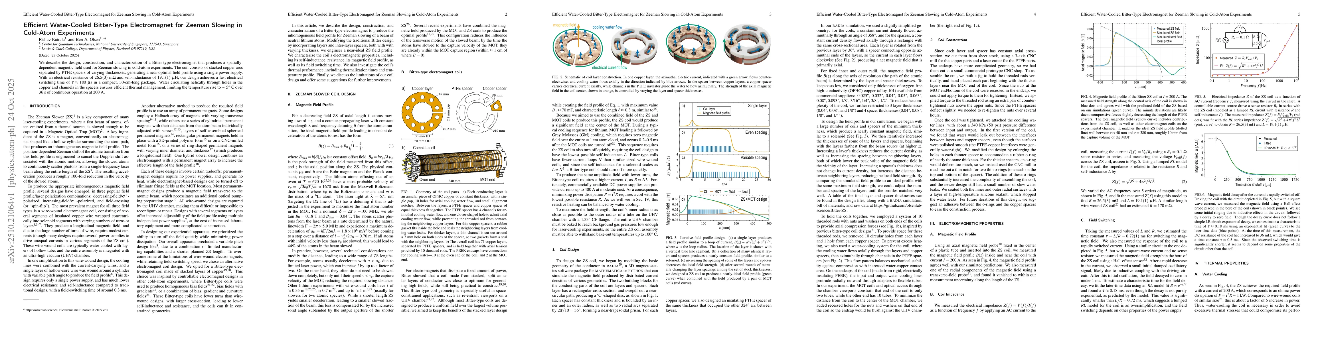 Thumbnail for Efficient Water-Cooled Bitter-Type Electromagnet for Zeeman Slowing in
  Cold-Atom Experiments