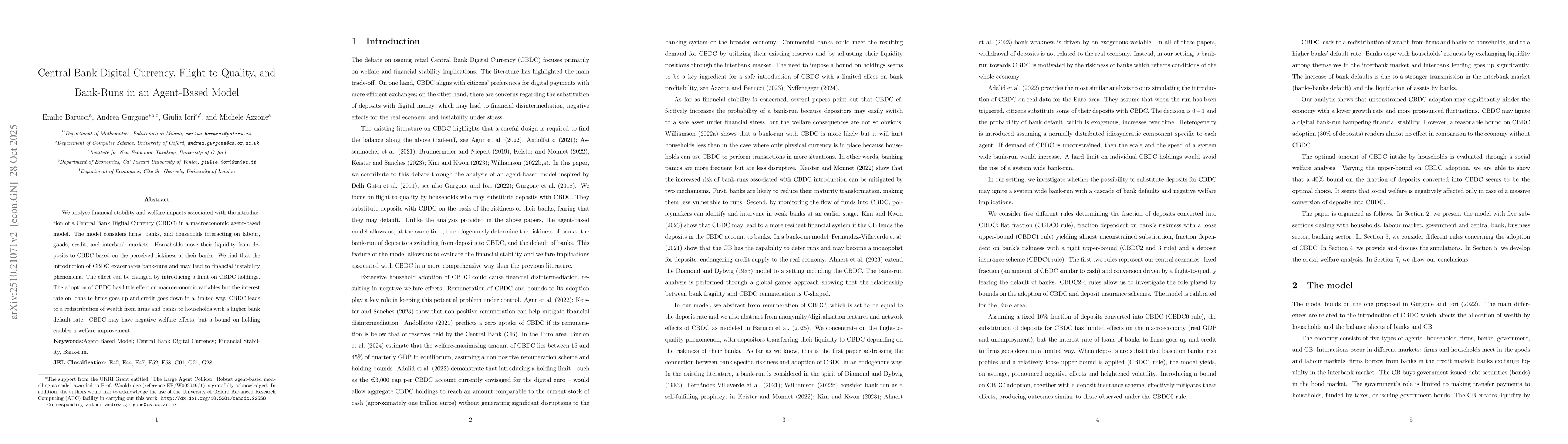 Thumbnail for Central Bank Digital Currency, Flight-to-Quality, and Bank-Runs in an
  Agent-Based Model