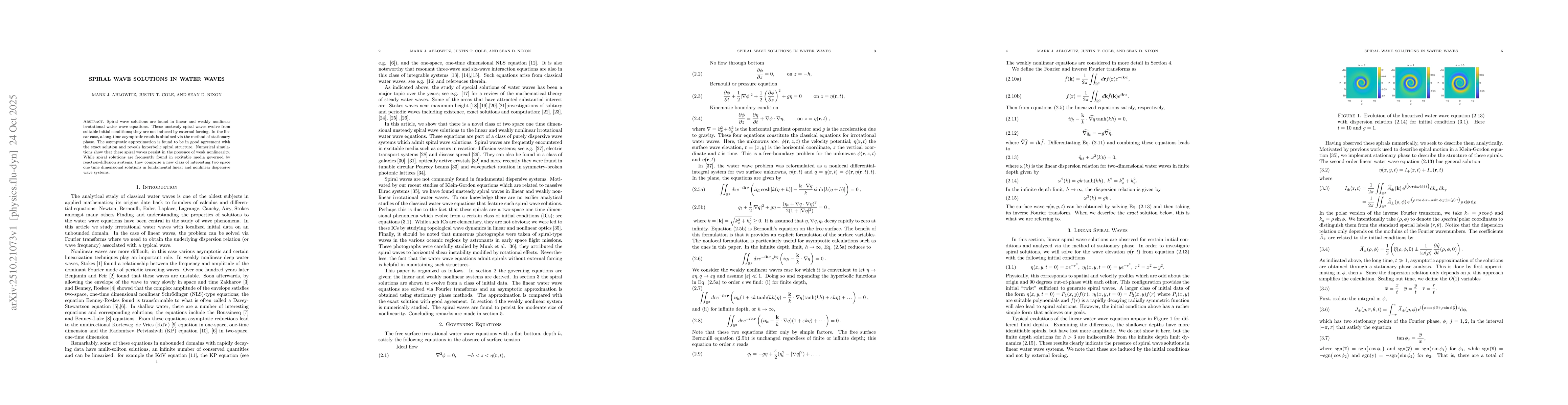 Thumbnail for Spiral Wave Solutions in Water Waves