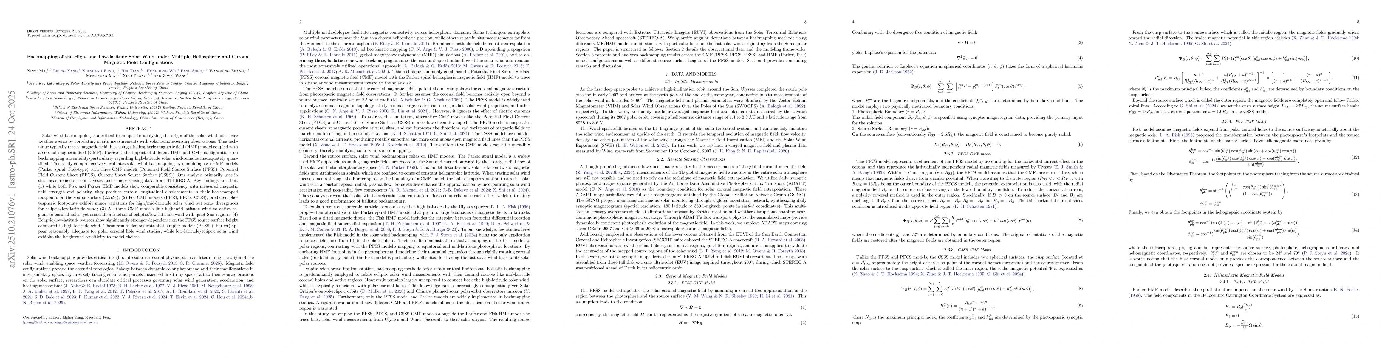 Thumbnail for Backmapping of the High- and Low-latitude Solar Wind under Multiple
  Heliospheric and Coronal Magnetic Field Configurations