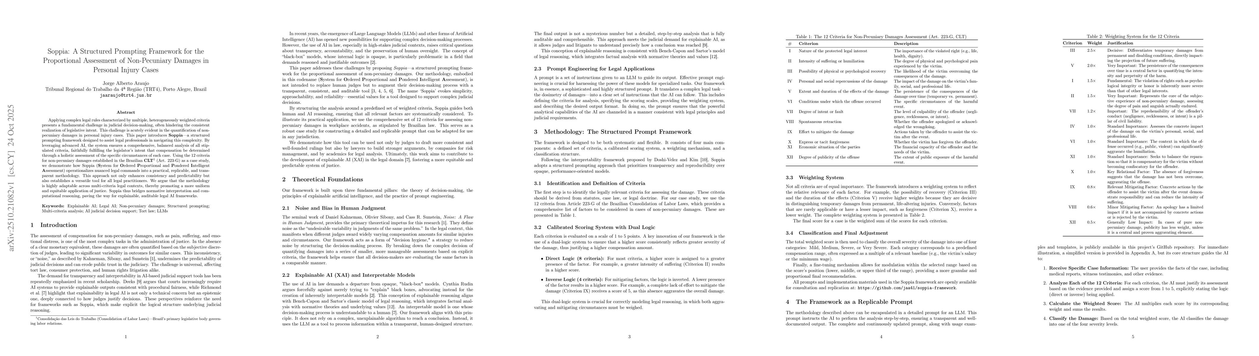 Thumbnail for Soppia: A Structured Prompting Framework for the Proportional Assessment
  of Non-Pecuniary Damages in Personal Injury Cases