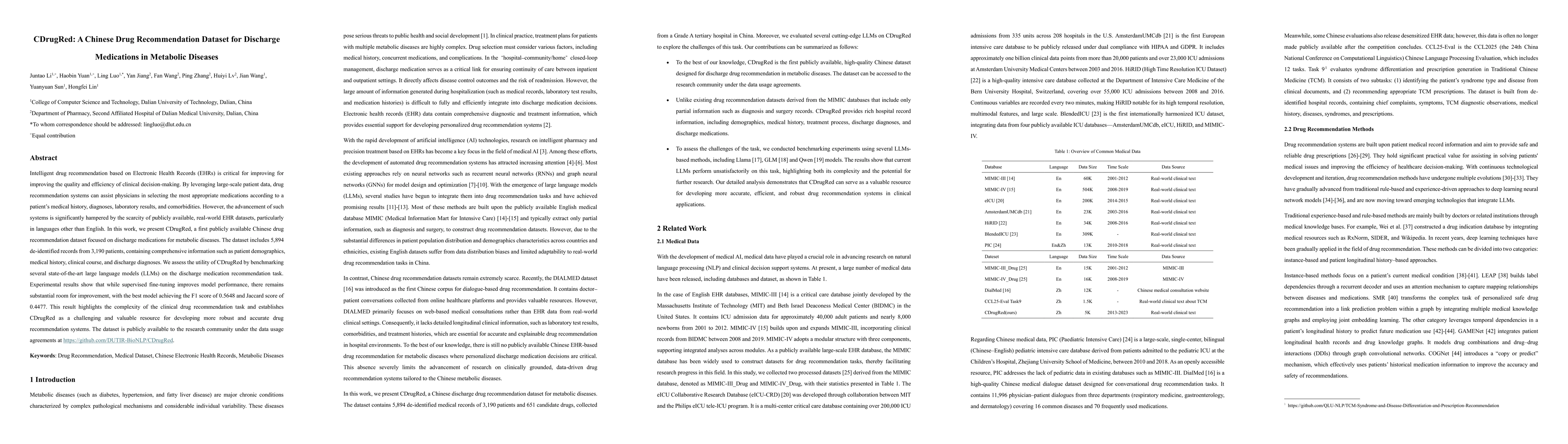 Thumbnail for CDrugRed: A Chinese Drug Recommendation Dataset for Discharge
  Medications in Metabolic Diseases