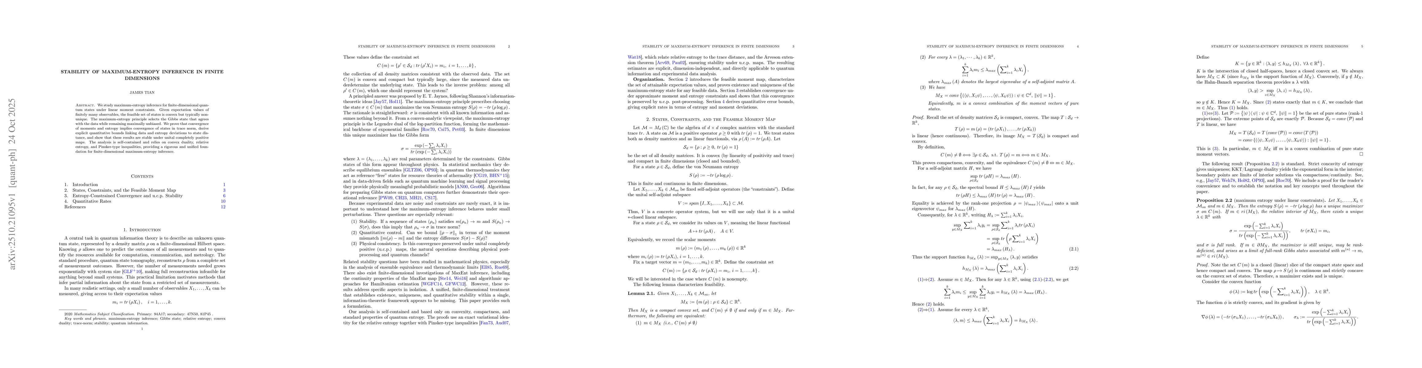 Thumbnail for Stability of Maximum-Entropy Inference in Finite Dimensions