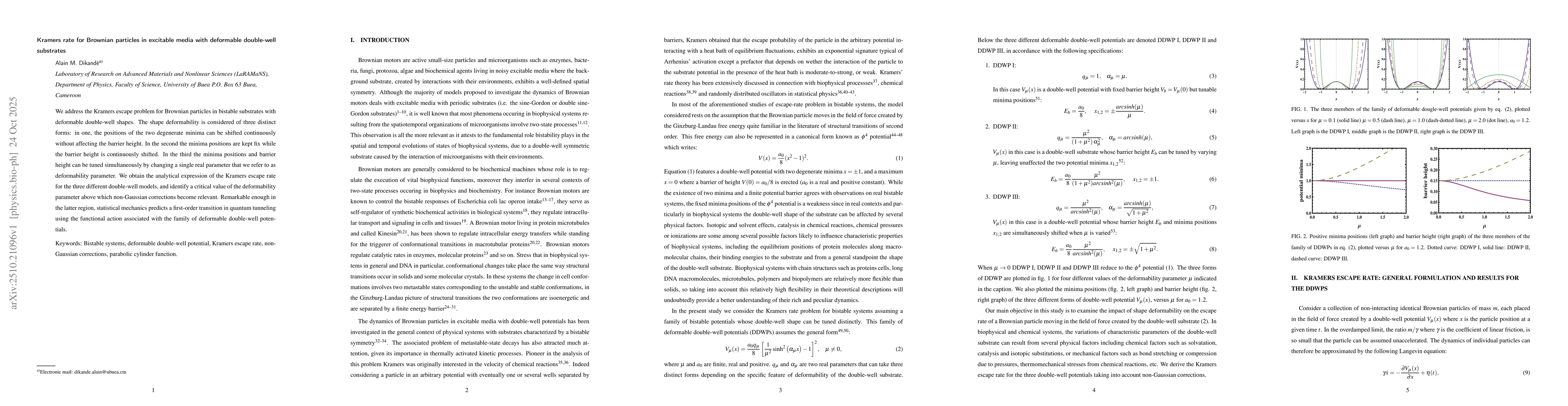 Thumbnail for Kramers rate for Brownian particles in excitable media with deformable
  double-well substrates