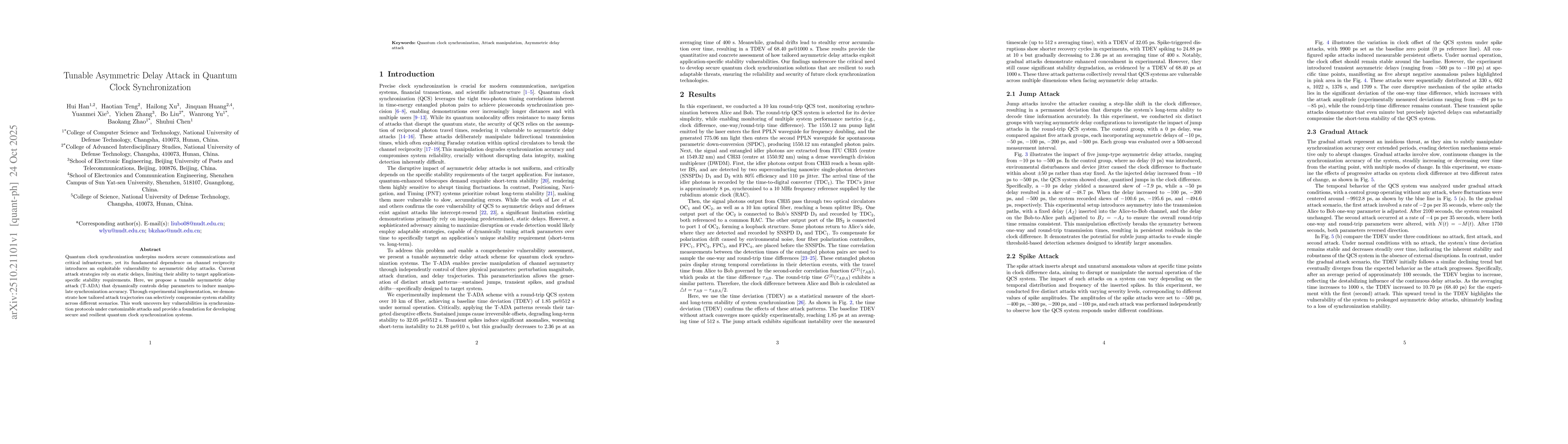 Thumbnail for Tunable Asymmetric Delay Attack in Quantum Clock Synchronization