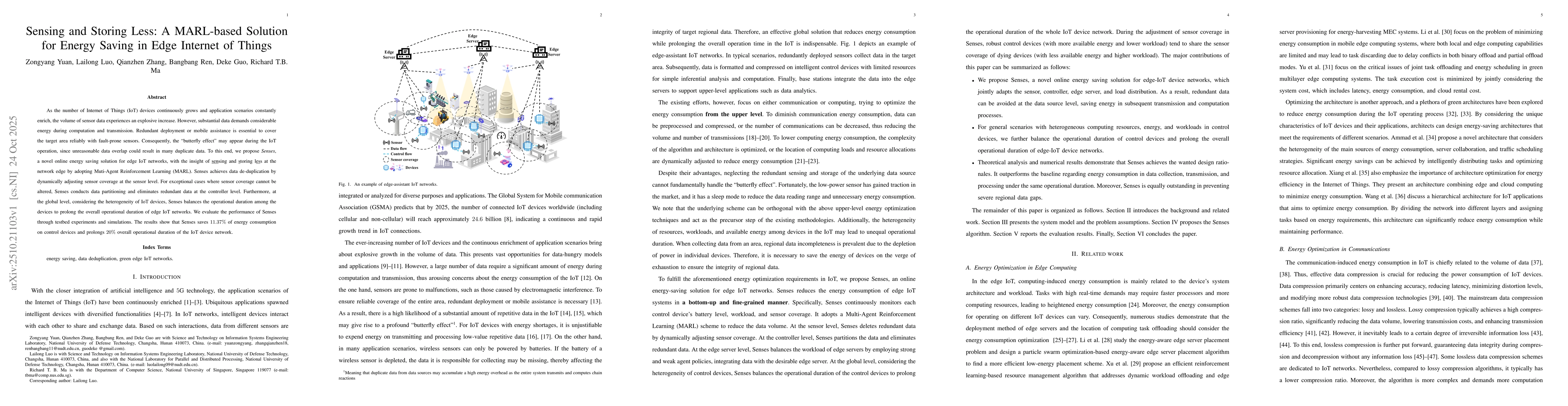 Thumbnail for Sensing and Storing Less: A MARL-based Solution for Energy Saving in
  Edge Internet of Things