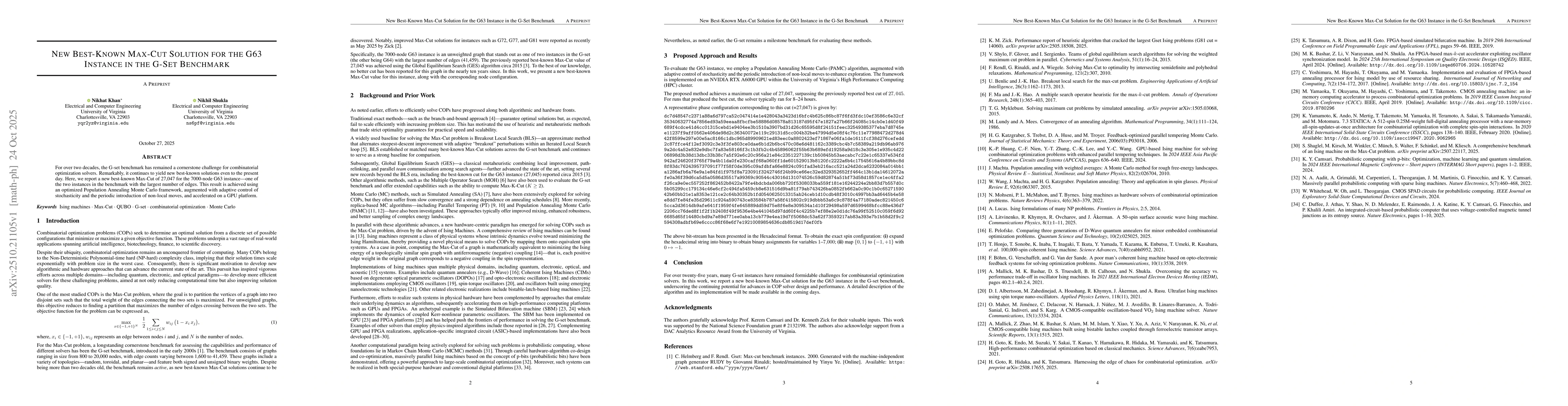 Thumbnail for New Best-Known Max-Cut Solution for the G63 Instance in the G-Set
  Benchmark