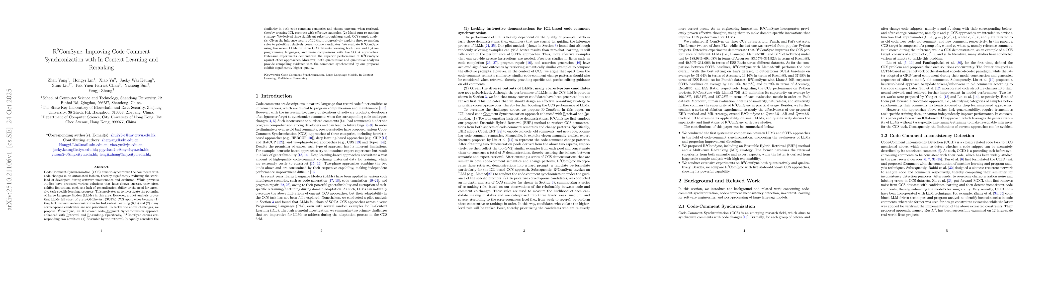 Thumbnail for R2ComSync: Improving Code-Comment Synchronization with In-Context
  Learning and Reranking