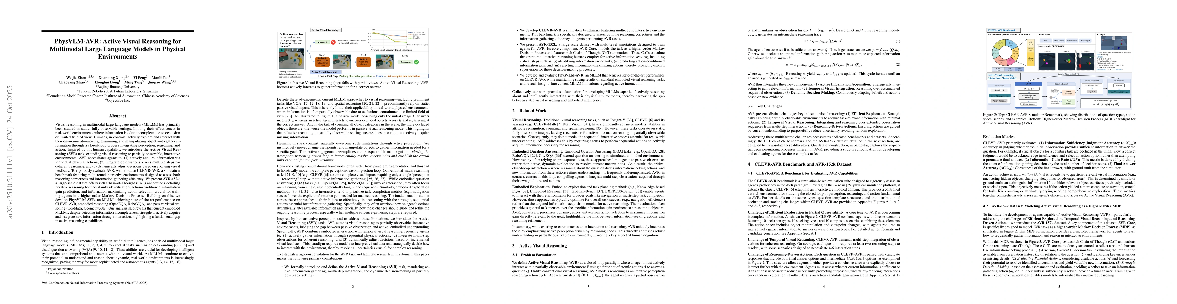 Thumbnail for PhysVLM-AVR: Active Visual Reasoning for Multimodal Large Language
  Models in Physical Environments