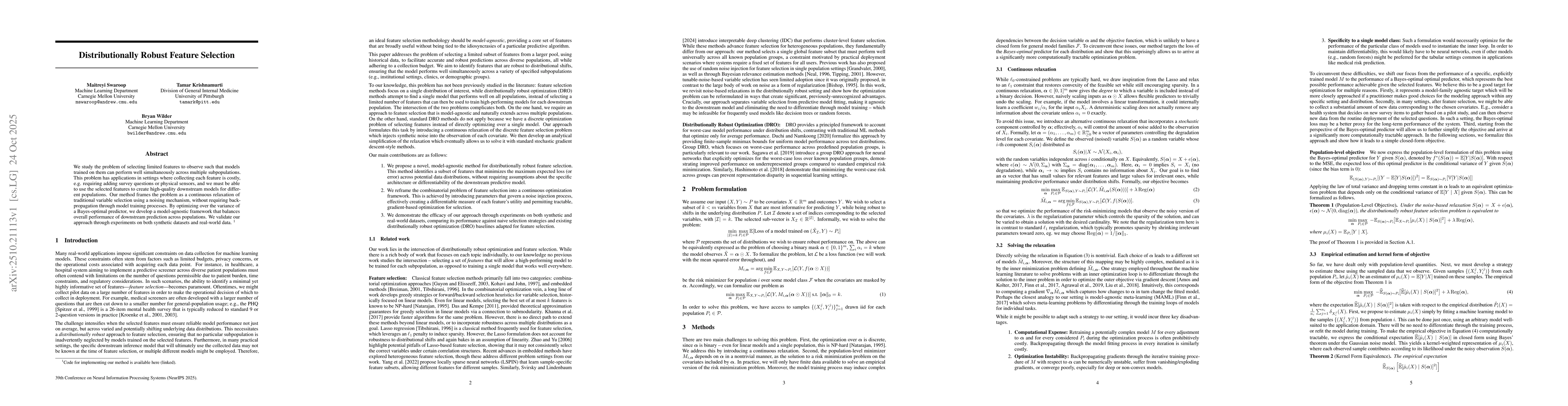 Thumbnail for Distributionally Robust Feature Selection