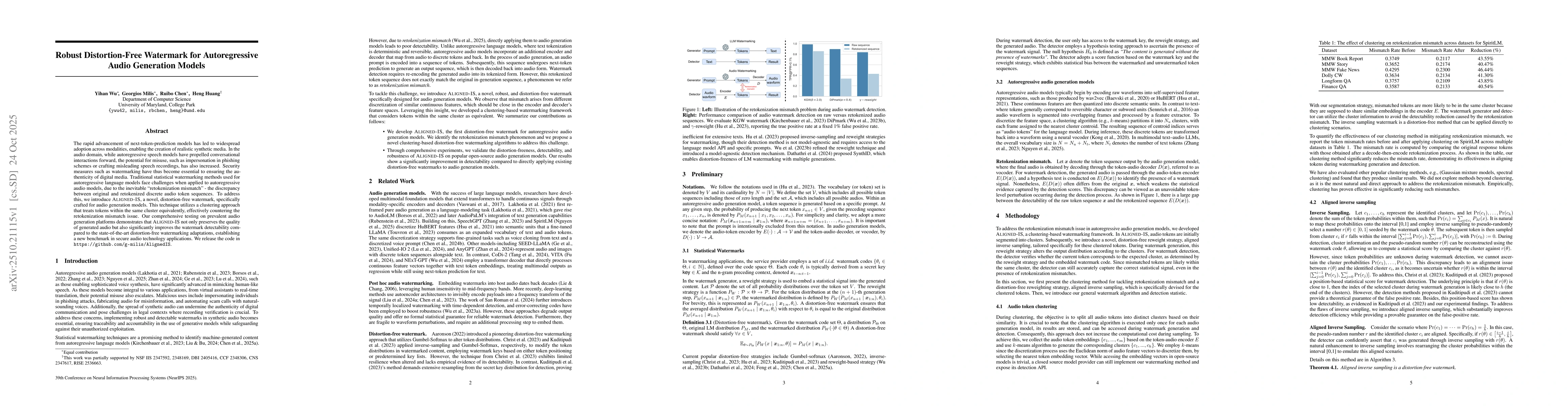 Thumbnail for Robust Distortion-Free Watermark for Autoregressive Audio Generation
  Models