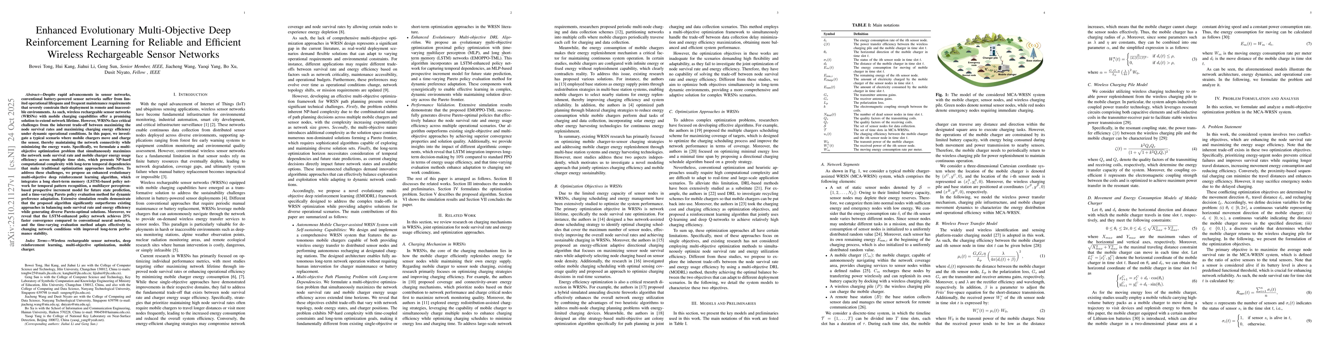 Thumbnail for Enhanced Evolutionary Multi-Objective Deep Reinforcement Learning for
  Reliable and Efficient Wireless Rechargeable Sensor Networks