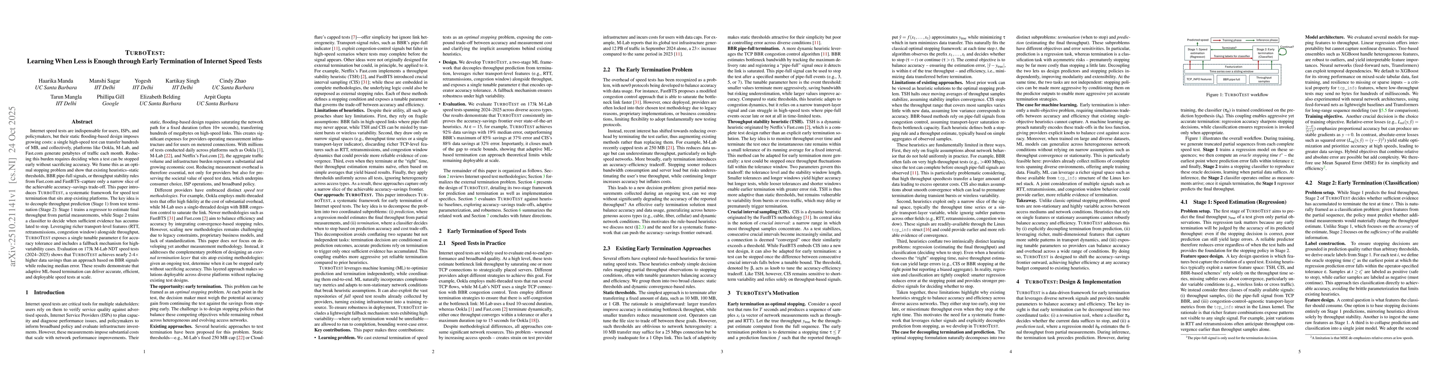 Thumbnail for TURBOTEST: Learning When Less is Enough through Early Termination of
  Internet Speed Tests