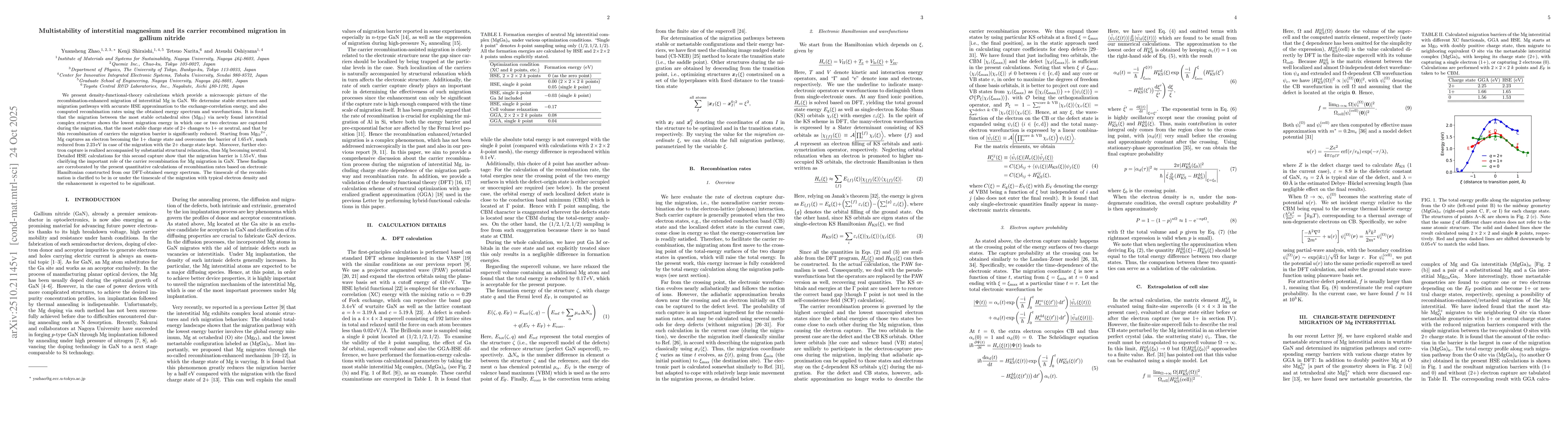 Thumbnail for Multistability of interstitial magnesium and its carrier recombined
  migration in gallium nitride