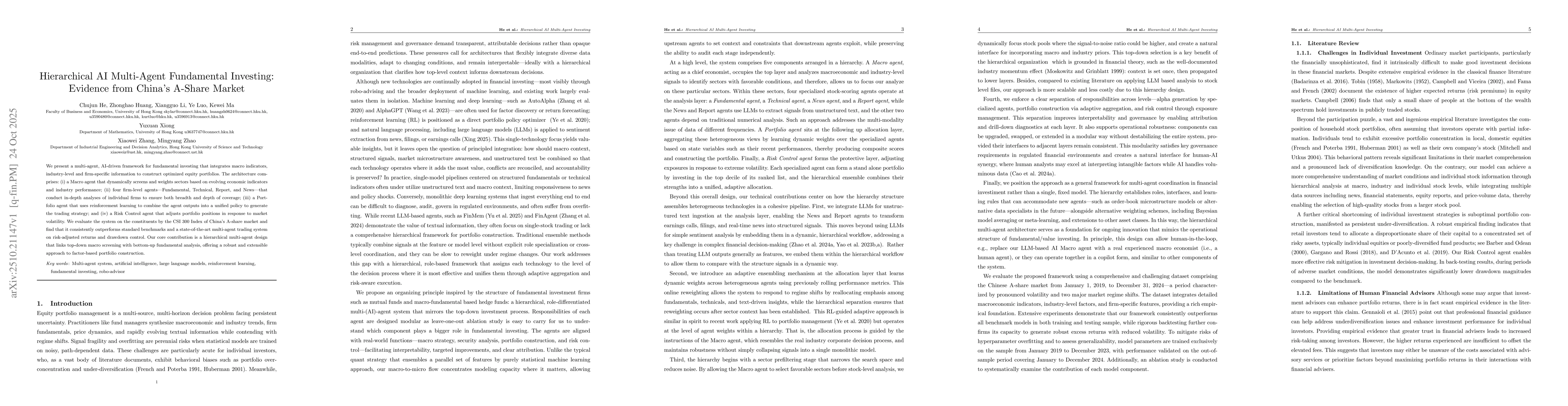 Thumbnail for Hierarchical AI Multi-Agent Fundamental Investing: Evidence from China's
  A-Share Market