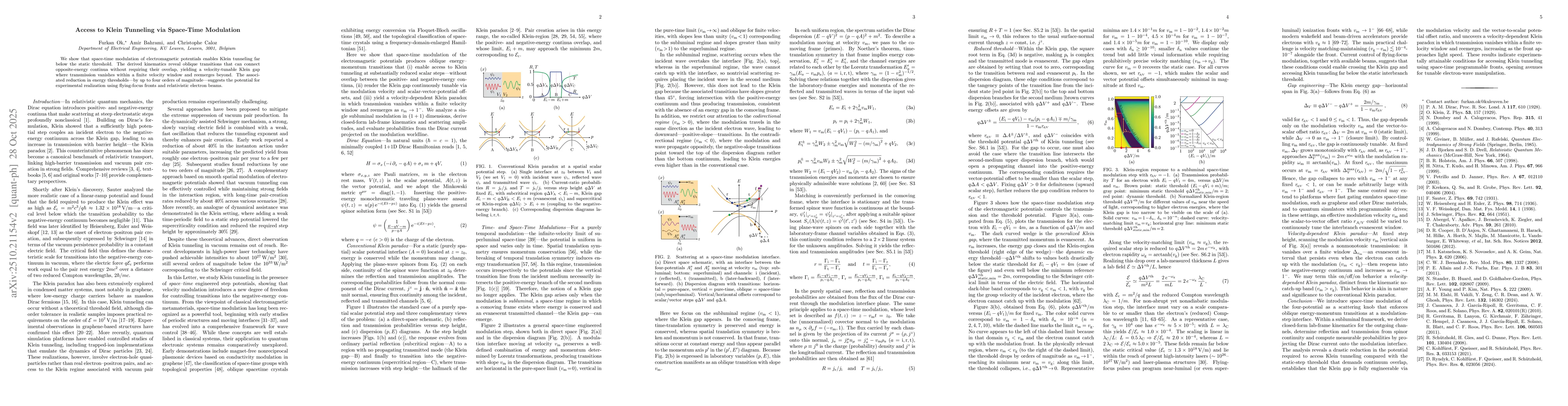 Thumbnail for Access to Klein Tunneling via Space-Time Modulation
