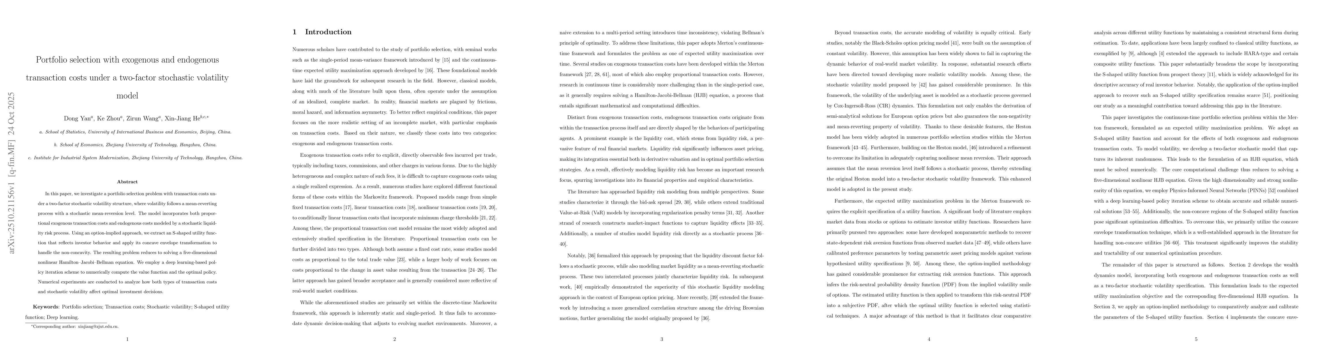 Thumbnail for Portfolio selection with exogenous and endogenous transaction costs
  under a two-factor stochastic volatility model
