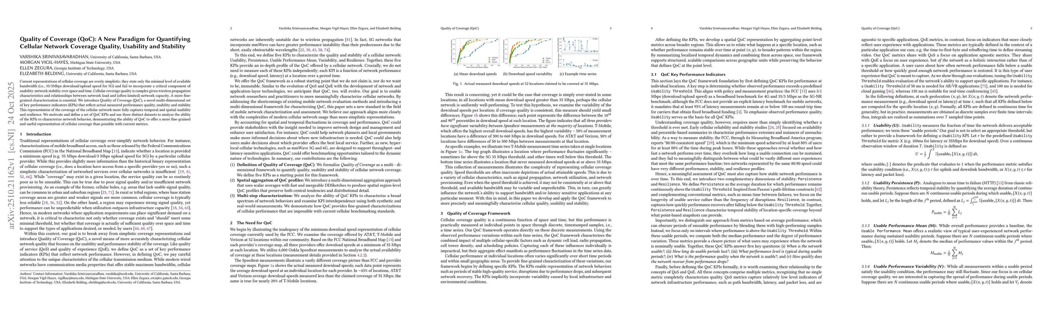 Thumbnail for Quality of Coverage (QoC): A New Paradigm for Quantifying Cellular
  Network Coverage Quality, Usability and Stability