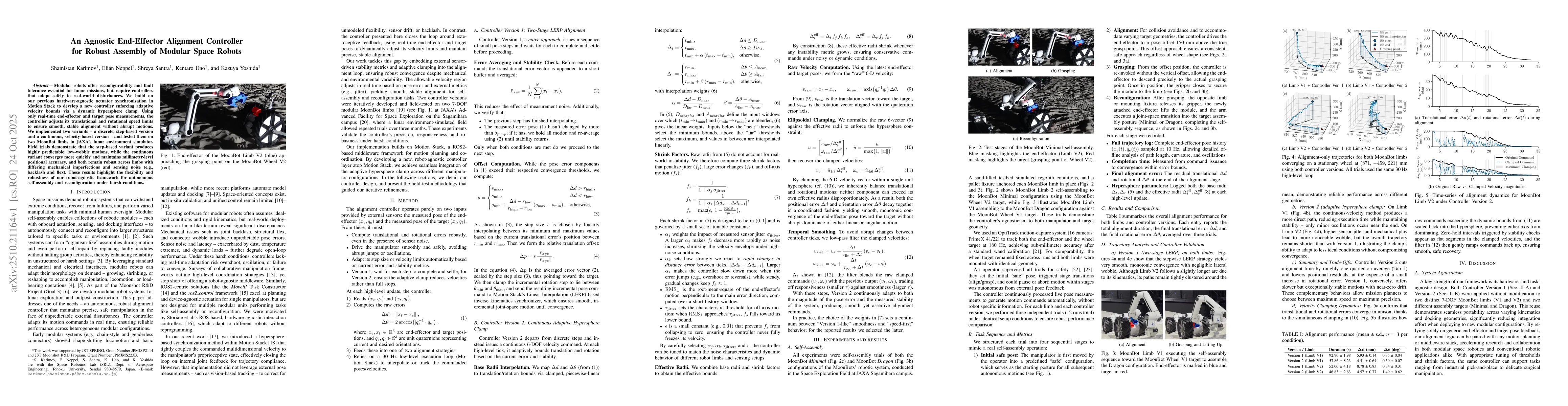 Thumbnail for An Agnostic End-Effector Alignment Controller for Robust Assembly of
  Modular Space Robots