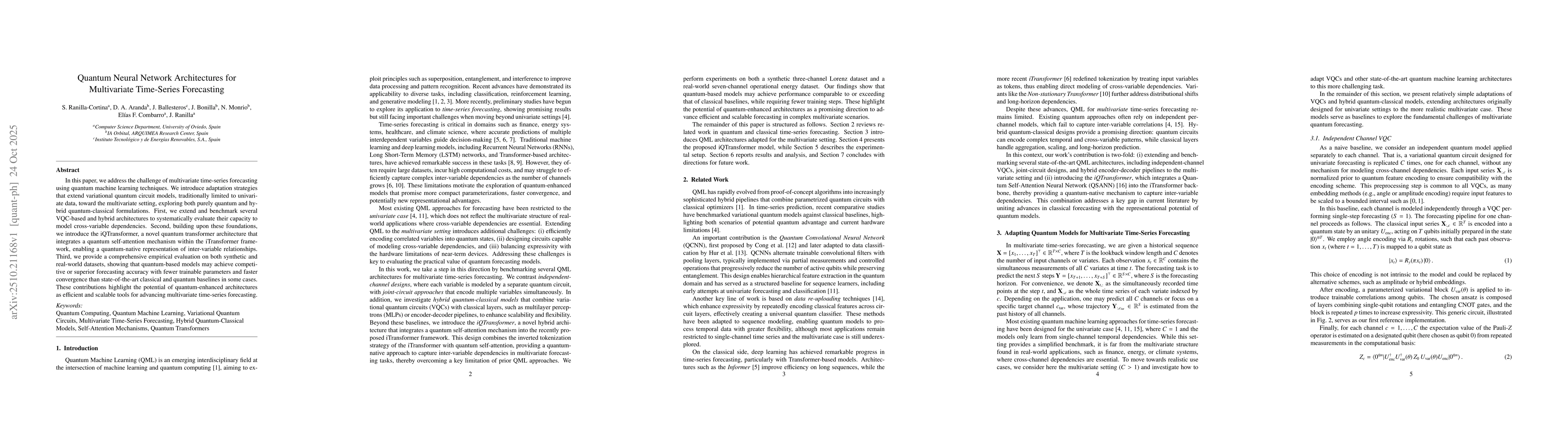Thumbnail for Quantum Neural Network Architectures for Multivariate Time-Series
  Forecasting