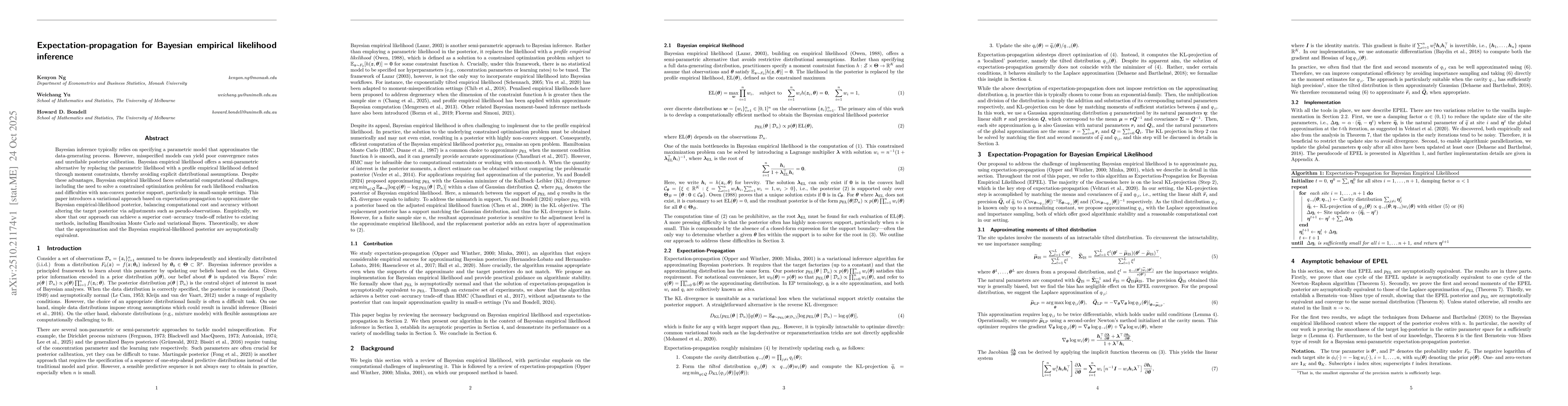 Thumbnail for Expectation-propagation for Bayesian empirical likelihood inference