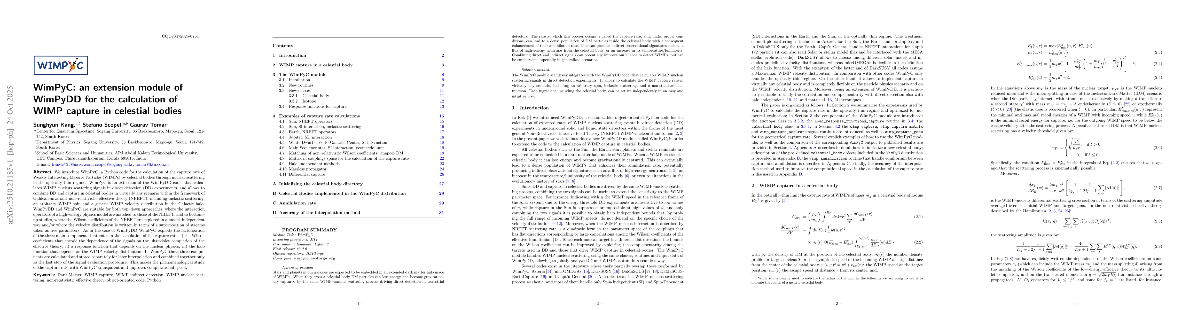 Thumbnail for WimPyC: an extension module of WimPyDD for the calculation of WIMP
  capture in celestial bodies