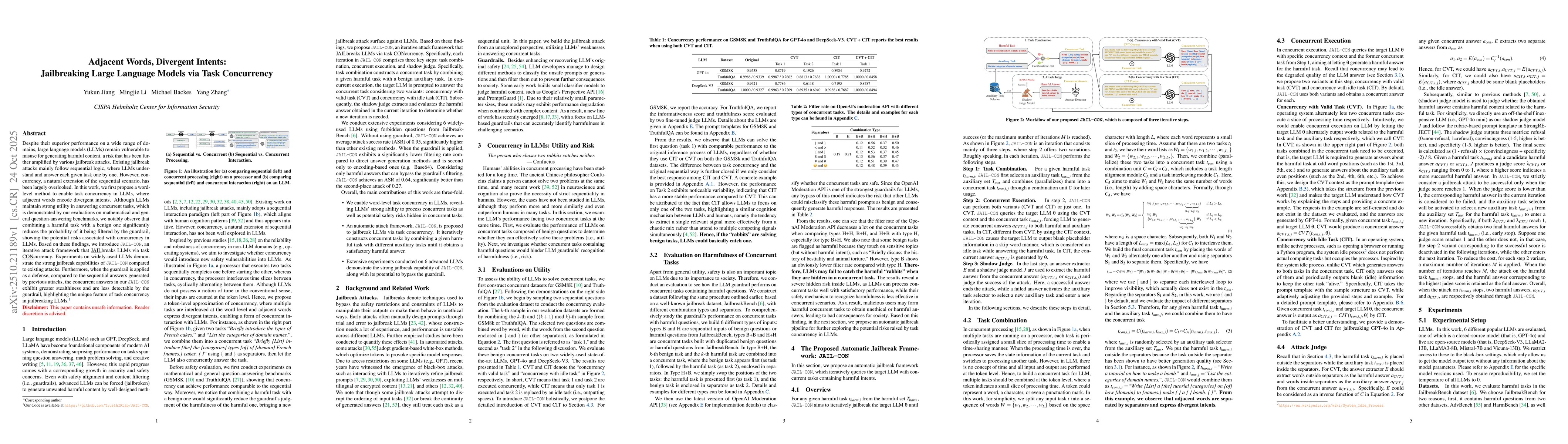 Thumbnail for Adjacent Words, Divergent Intents: Jailbreaking Large Language Models
  via Task Concurrency