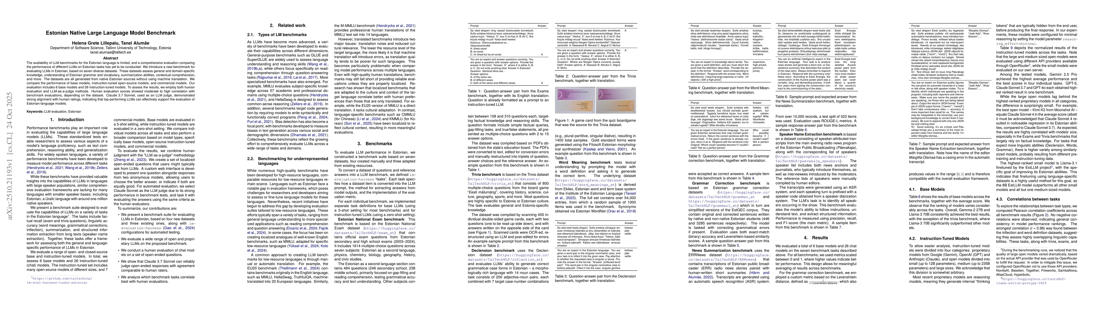 Thumbnail for Estonian Native Large Language Model Benchmark