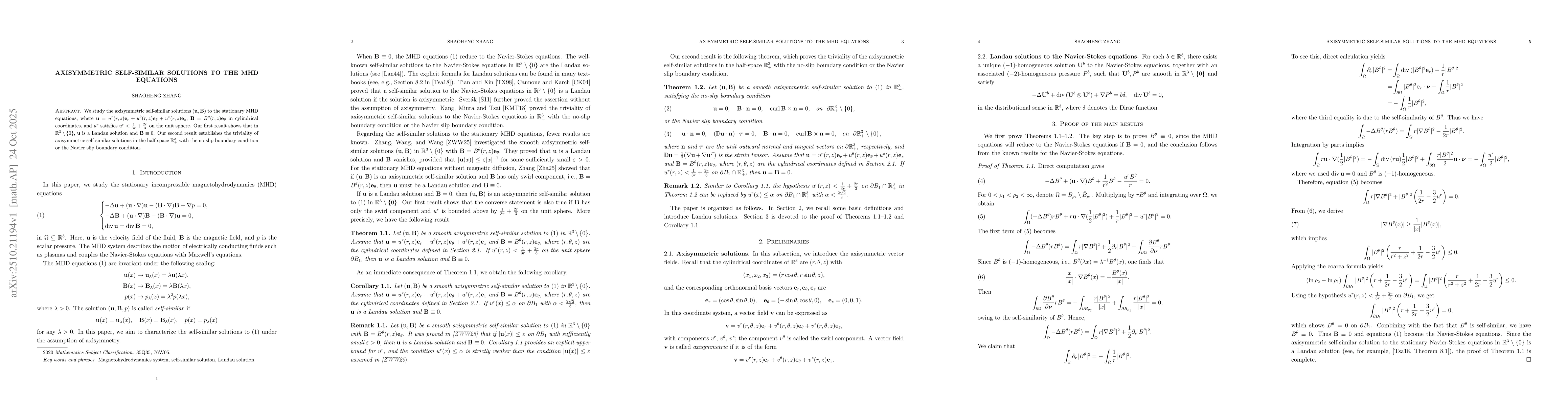 Thumbnail for Axisymmetric self-similar solutions to the MHD equations