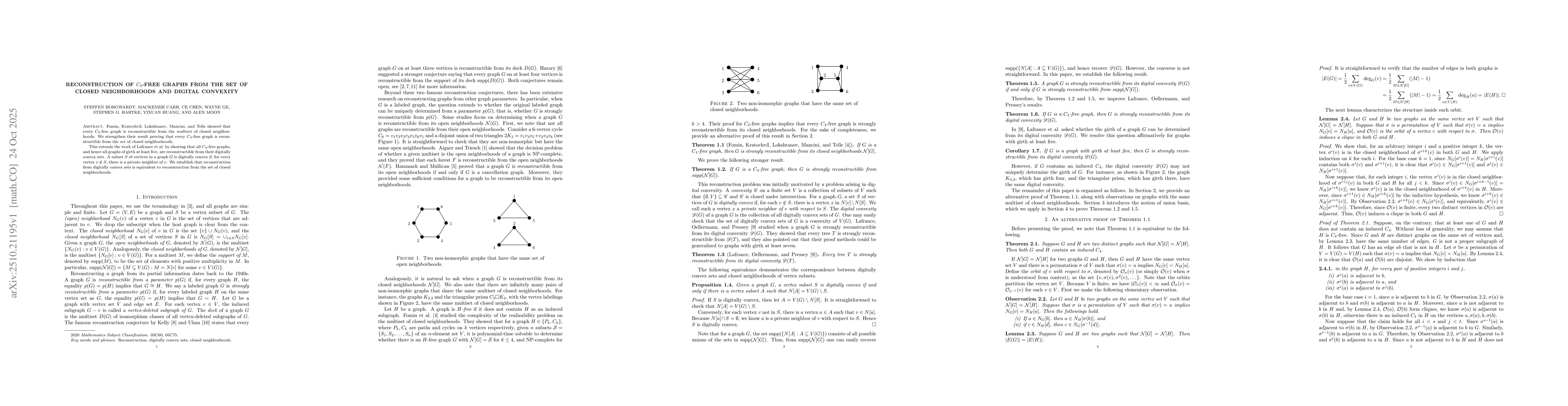 Thumbnail for Reconstruction of C_4-free graphs from the set of closed neighborhoods
  and digital convexity