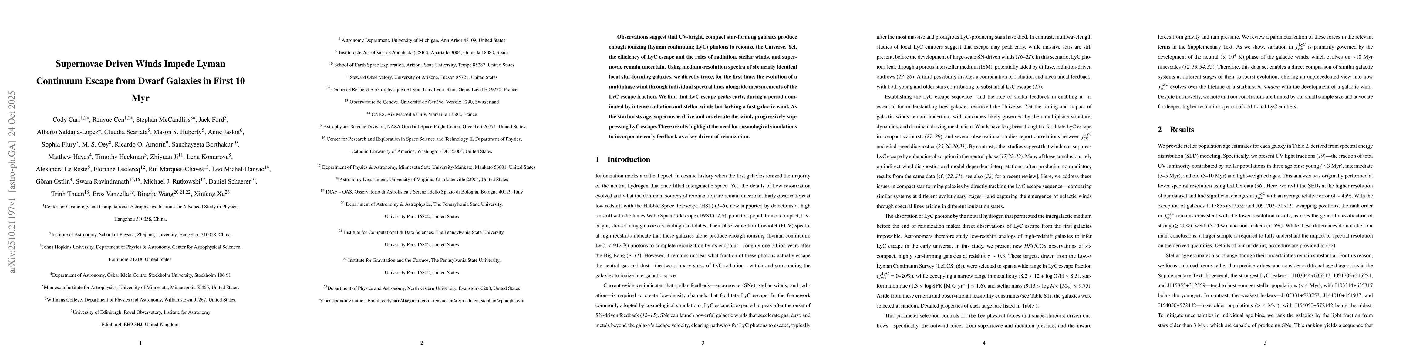 Thumbnail for Supernovae Driven Winds Impede Lyman Continuum Escape from Dwarf
  Galaxies in First 10 Myr