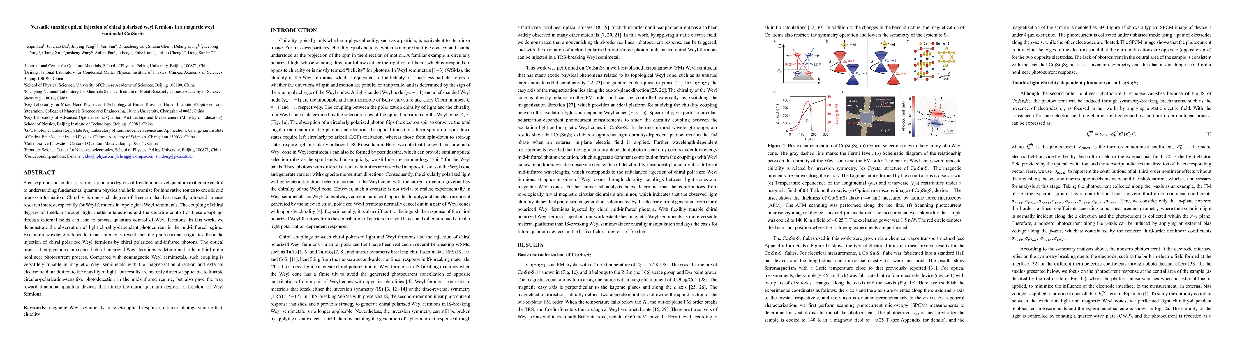 Thumbnail for Versatile tunable optical injection of chiral polarized Weyl fermions in
  a magnetic Weyl semimetal Co3Sn2S2