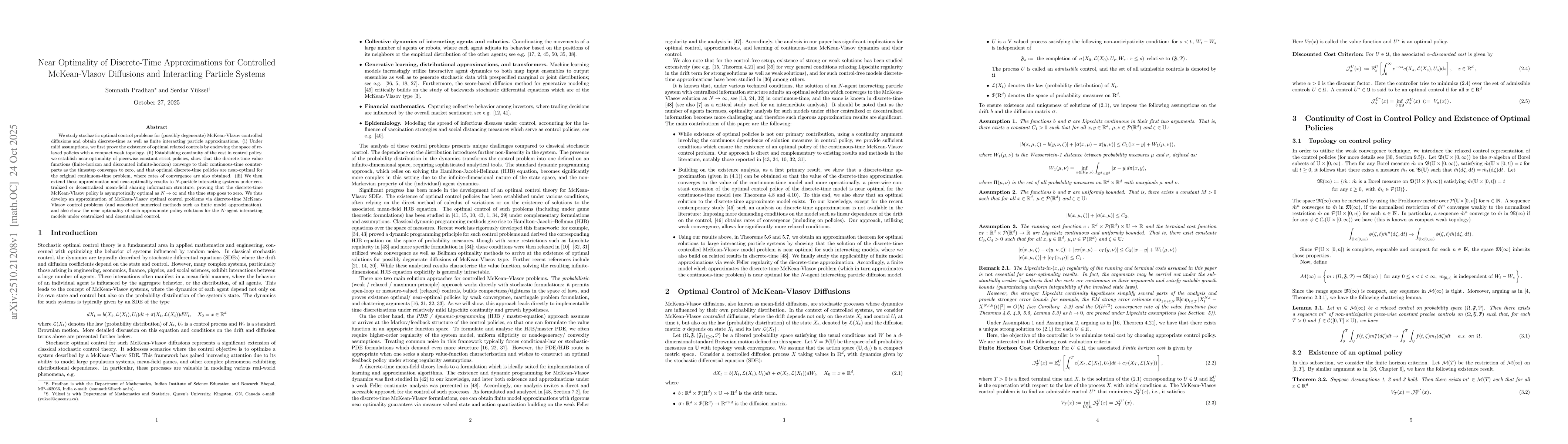 Thumbnail for Near Optimality of Discrete-Time Approximations for Controlled
  McKean-Vlasov Diffusions and Interacting Particle Systems